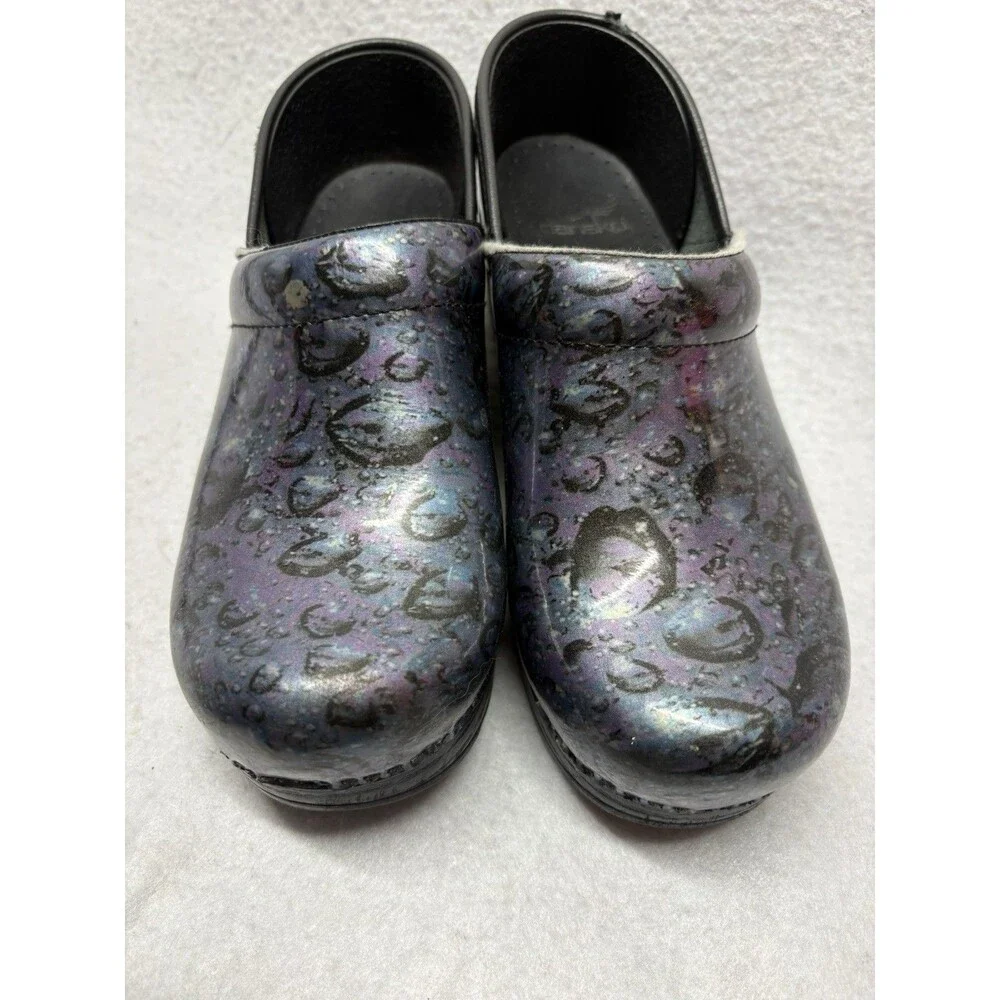 DANSKO Clog Black Gray Iridescent Patent Leather Slip-On Shoe Women's EU 38 US 8